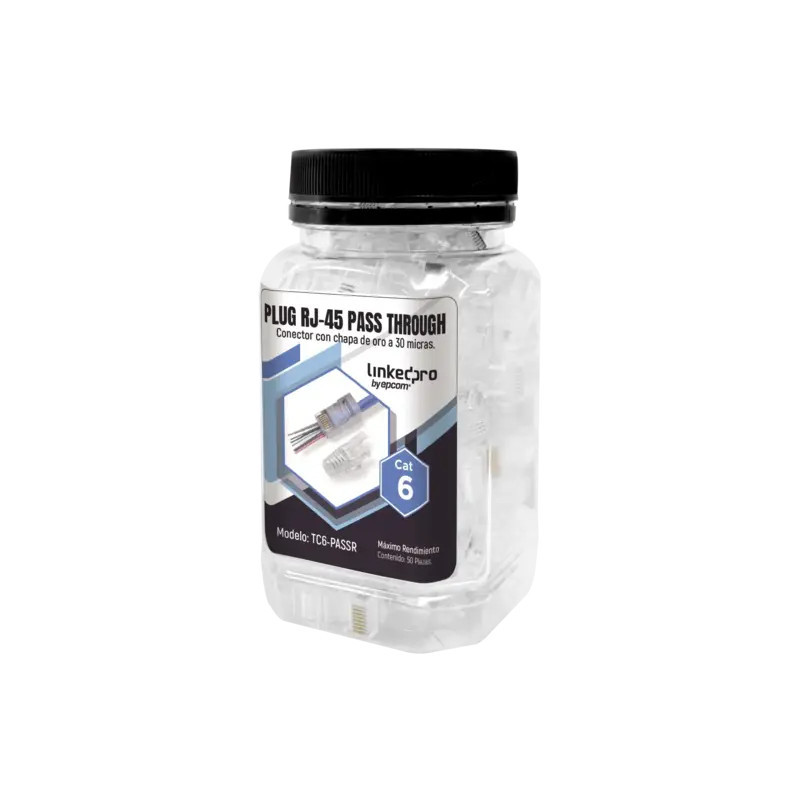 Bote con 50 Plugs Pass through RJ45 Cat6 sin blind Bote con 50 Plugs Pass through RJ45 Cat6 sin blind