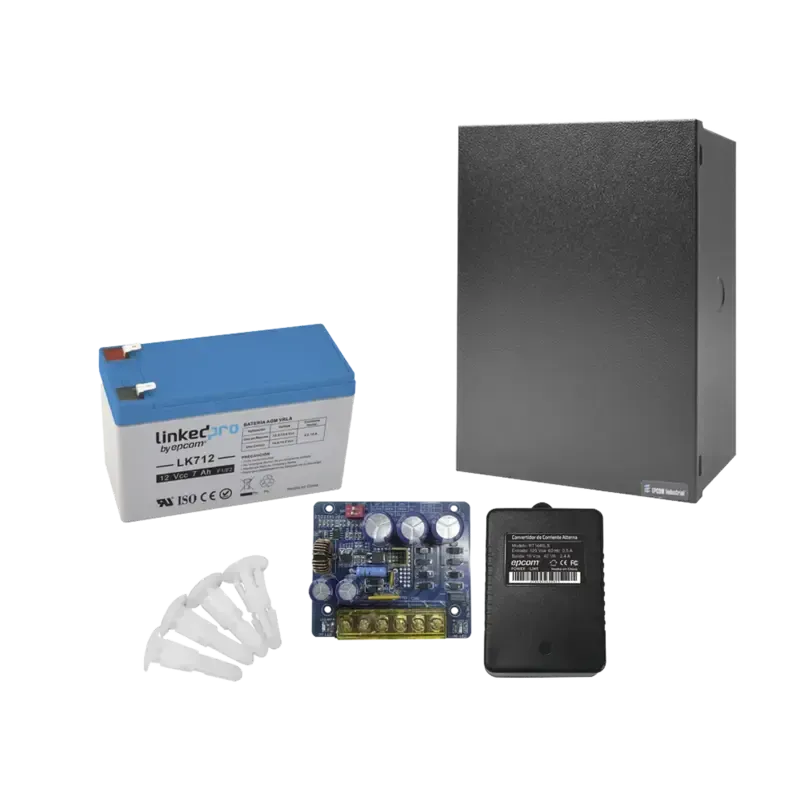 Kit con fuente PLB3 con salida de 12 Vcc a 4 Amper Kit con fuente PLB3 con salida de 12 Vcc a 4 Amper