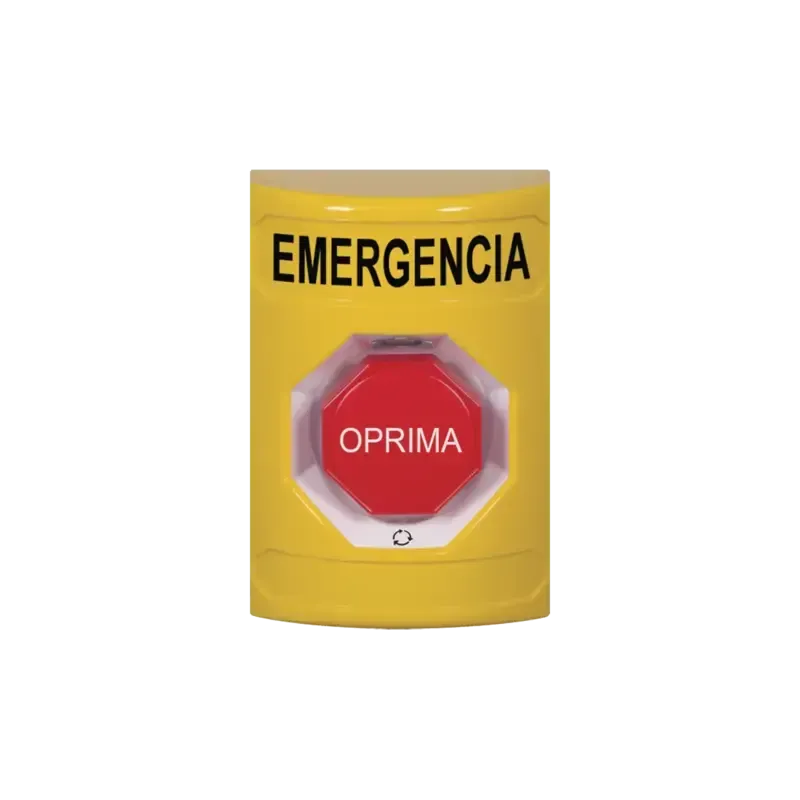 Botón de Emergencia en Español, Color Amarillo, Ac Botón de Emergencia en Español, Color Amarillo, Ac
