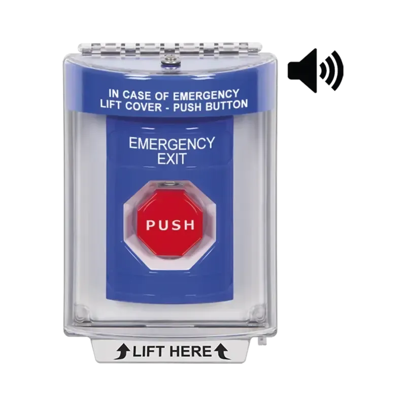 Botón De Salida De Emergencia Con Bocina De Advert Botón De Salida De Emergencia Con Bocina De Advert