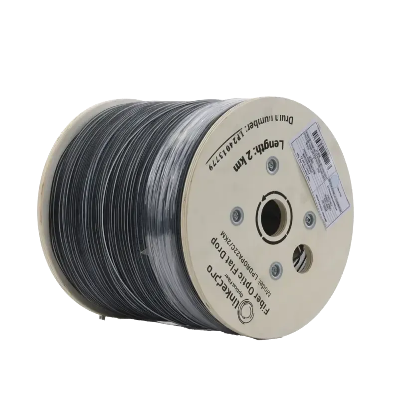 Carrete de 2 km de Fibra Óptica Drop Plana, Interi Carrete de 2 km de Fibra Óptica Drop Plana, Interi